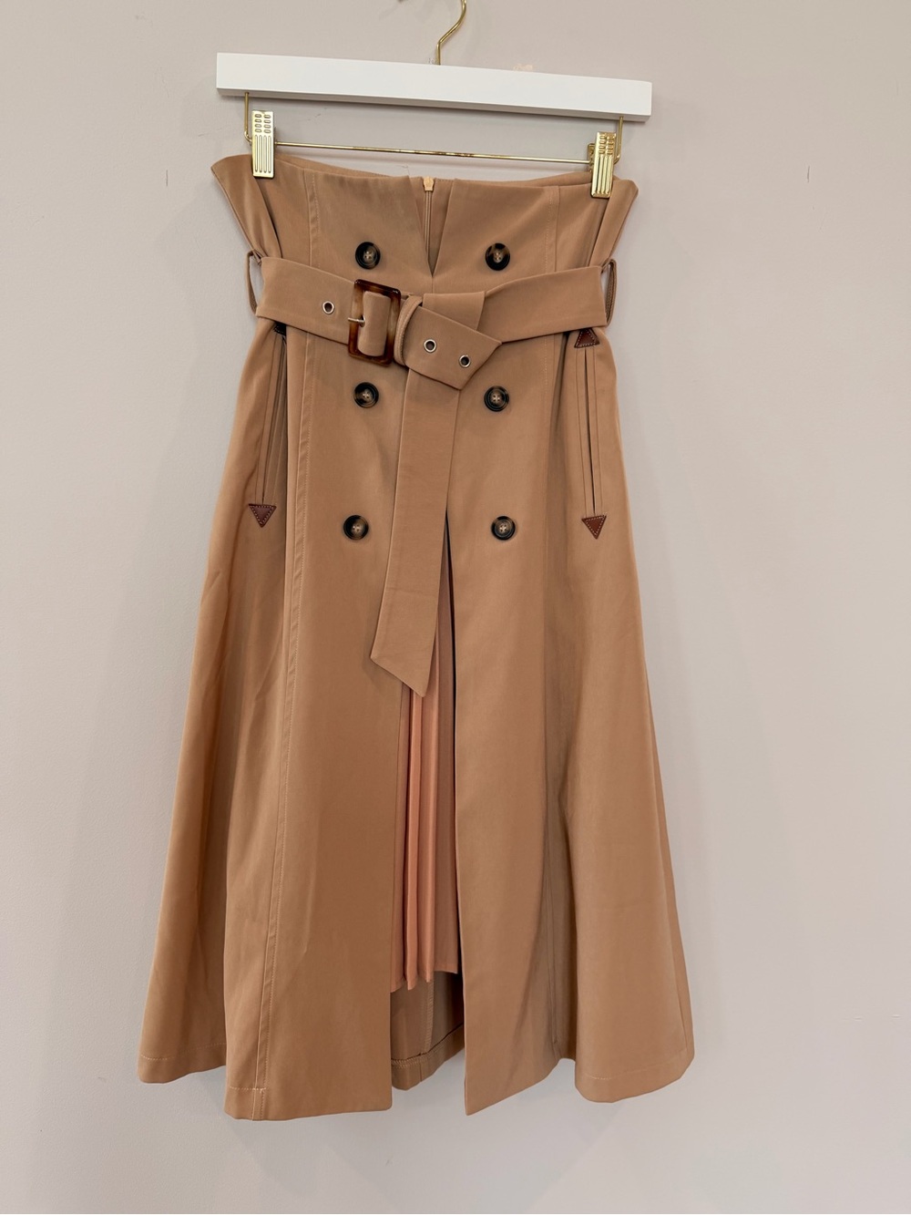 High-Waist Trench-Style Midi Skirt in Camel